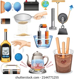 Science equipments on white background illustration