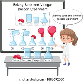 Science experiment with baking soda and vinegar balloon illustration