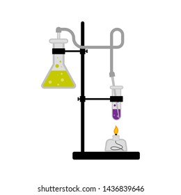 Science experiment with different flasks and liquids - Vector