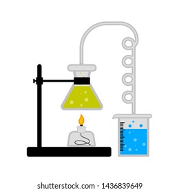 Science experiment with different flasks and liquids - Vector