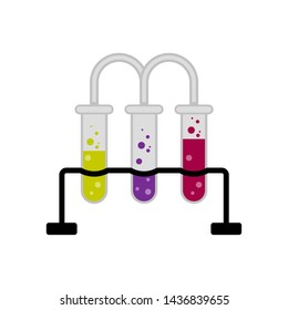 Science experiment with different flasks and liquids - Vector