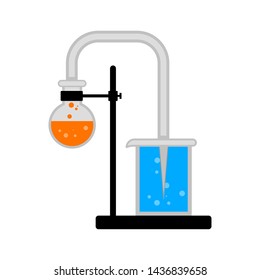 Science experiment with different flasks and liquids - Vector