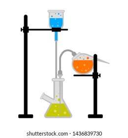 Science experiment with different flasks and liquids - Vector