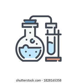 Science experiment with laboratory glassware color line icon. Chemical glass bottle with test tube vector outline colorful sign.
