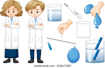Science experiment objects with balloons illustration