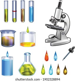 Science experiment test lab microscope test tube beakers set