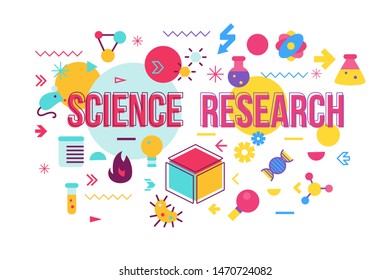 Science experiment word concept banner design. Biochemistry research vector illustration with icons