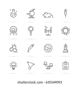 science experiments vector line icons, minimal pictogram design, editable stroke for any resolution