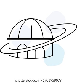 Ciencia y exploración Edificio de observatorio con anillos planetarios Diseño conceptual