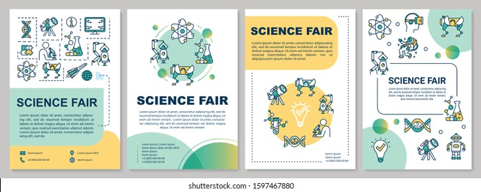 Science fair brochure template. University research. Flyer, booklet, leaflet print, cover design with linear icons. Vector page layouts for magazines, annual reports, advertising posters