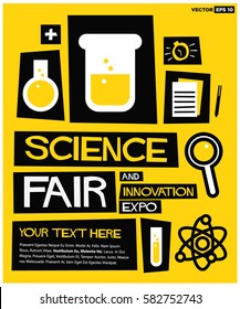 Science Fair And Innovation Expo (Flat Style Vector Illustration Quote Poster Design) With Text Box Template