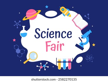 Science Fair Vector Illustration featuring a Chemist Conducting Chemical Experiments for Scientific Analysis, Data Collection, Research and Survey