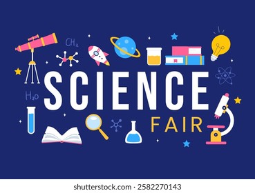 Science Fair Vector Illustration featuring a Chemist Conducting Chemical Experiments for Scientific Analysis, Data Collection, Research and Survey