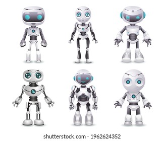 Science fiction artificial intelligence robot technology mechanical future scifi design 3d set vector illustration