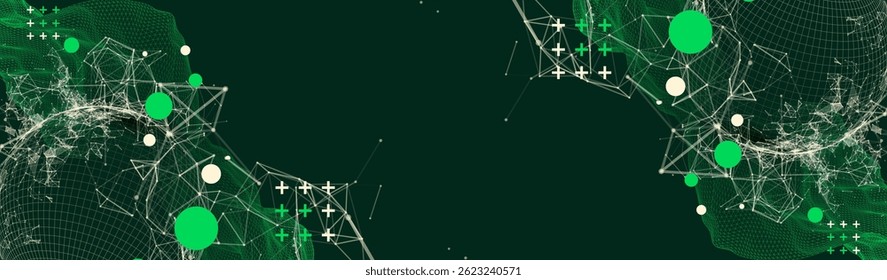 Science fiction background. Abstract image of wireframe wave and sphere with plexus effect.