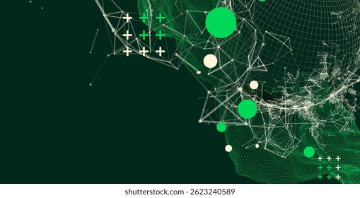 Science fiction background. Abstract image of wireframe wave and sphere with plexus effect.