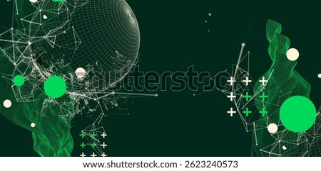 Science fiction background. Abstract image of wireframe wave and sphere with plexus effect.