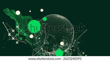 Science fiction background. Abstract image of wireframe wave and sphere with plexus effect.