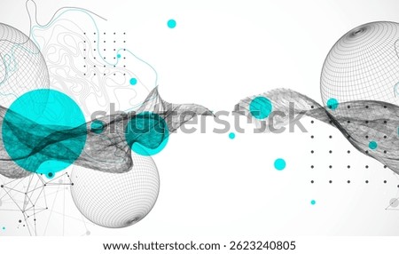 Science fiction background. Abstract image of wireframe wave and sphere with plexus effect.