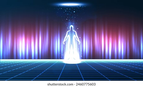 Science Fiction Background Wallpaper with a human body silhouette in neon light effects