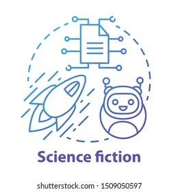 Science fiction blue concept icon. Cosmic travelling and future technologies, sci fi innovations idea thin line illustration. Space exploration stories. Vector isolated outline drawing