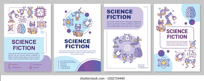 Science fiction book brochure template. Sci fi literature. Flyer, booklet, leaflet print, cover design with linear illustrations. Vector page layouts for magazines, annual report, advertising poster