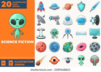 Science Fiction Editable Illustration Pack Design