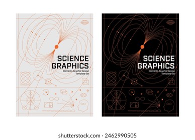 Ciencia ficción futuro póster Plantilla Elementos línea naranja negro línea geométrica tecnología futurista espacio SF tecnología forma infinita círculo humano Diseño gráfico humano expansión extender agujero de gusano