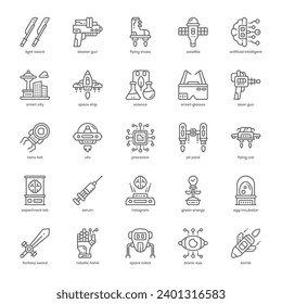 Science Fiction Icon Pack für Ihr Website-Design, Logo, App und Benutzeroberfläche. Science Fiction Icon Rahmendesign. Vektorgrafik-Illustration und bearbeitbarer Strich.