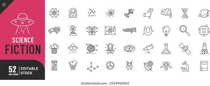 Science Fiction line editable icon set. space and astronomy thin modern style vector illustration.
