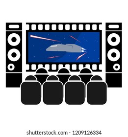 Science fiction movie in cinema theater