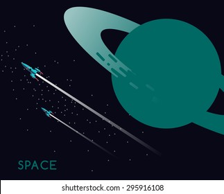 Science Fiction Poster Rocket Planet Vector Illustration