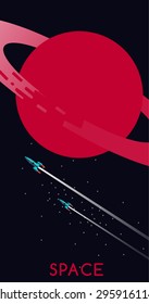 Science Fiction Poster Rocket Planet Vector Illustration