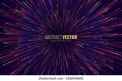 Science Fiction Space Travel, Hyper Warp, Teleport, Hyper Speed of Light Jump Effect Concept. Abstract Circular Geometric Background. Vector Speed Lines Stars Illustration.