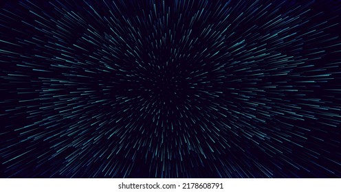 Science Fiction Space Travel, Hyper Warp, Teleport, Hyper Speed of Light Jump Effect Concept. Abstract Circular Geometric Background. Vector Speed Lines Stars Illustration.