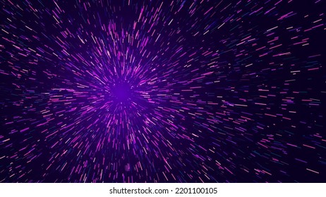 Science Fiction Space Travel, Hyper Warp, Teleport, Hyper Speed of Light Jump Effect Concept. Abstract Circular Geometric Background. Vector Speed Lines Stars Illustration.