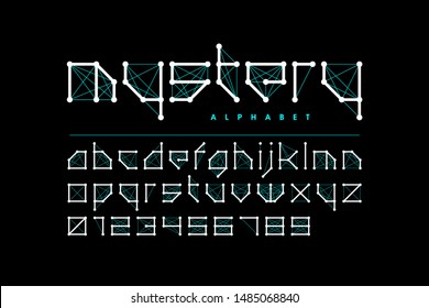 Science fiction style font design, alphabet letters and numbers, vector illustration 