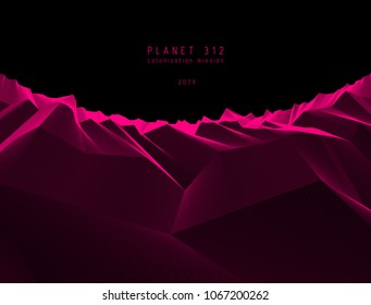 Science fiction vector cosmic illustration, space fantastic planet 3d line drawing. Usable as abstract background with copy space for title and text.