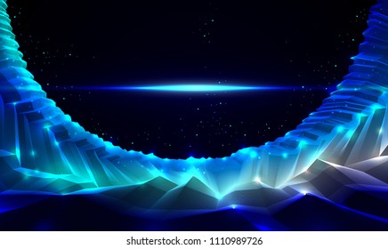 Science fiction vector cosmic illustration, space fantastic planet 3d line drawing. Usable as abstract background with copy space for title and text.