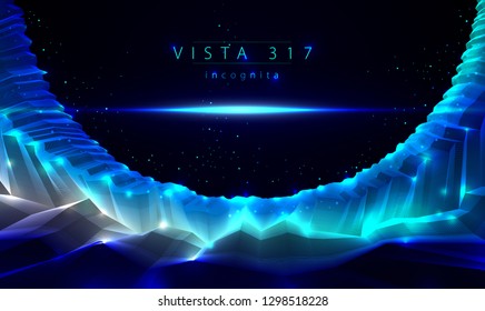 Science fiction vector cosmic illustration, space fantastic planet 3d line drawing. Usable as abstract background with copy space for title and text.