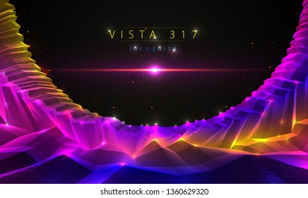 Science fiction vector cosmic illustration, space fantastic planet 3d line drawing. Usable as abstract background with copy space for title and text.