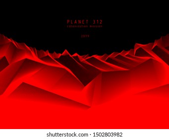 Science fiction vector cosmic illustration, space fantastic planet 3d line drawing. Usable as abstract background with copy space for title and text.