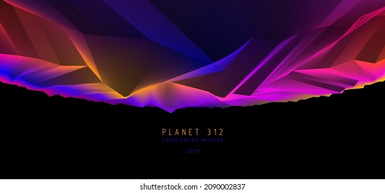 Science fiction vector cosmic illustration, space fantastic planet 3d line drawing. Usable as abstract background with copy space for title and text.