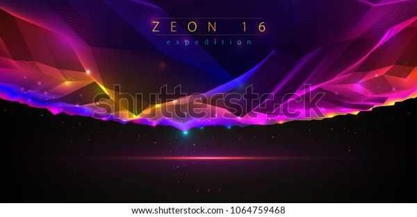 Science fiction vector cosmic illustration,\
space fantastic planet 3d line drawing. Usable as abstract\
background with copy space for title and\
text.