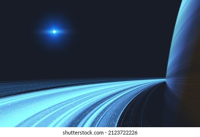 Science Fiction Vector Illustration Of A Giant Ring Planet With The Sun