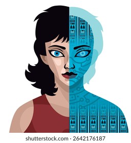 science fiction woman half robot