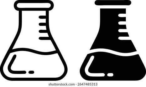 Science Flask Icon Set – Black and White Chemistry Lab Symbol Vector Illustration