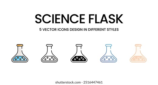 Science Flask icons set five different style vector stock illustration