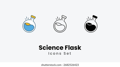 Iconos de frasco de Ciencia delgada línea y glifo icono de Vector Ilustración de stock