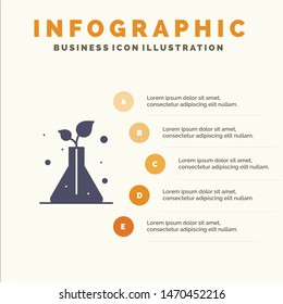 Science, Flask, Trees Solid Icon Infographics 5 Steps Presentation Background. Vector Icon Template background